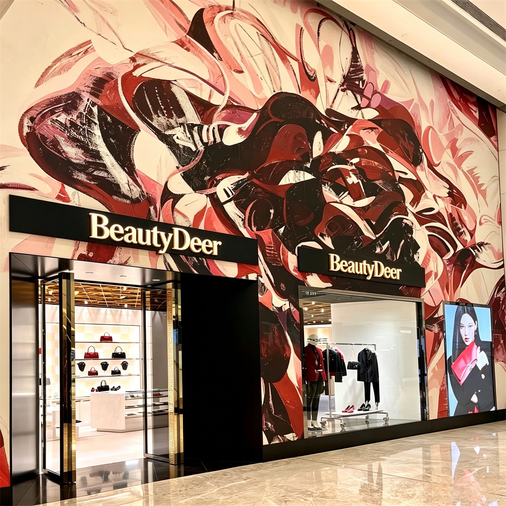 BeautyDeer 红色抽象壁画店面概念图